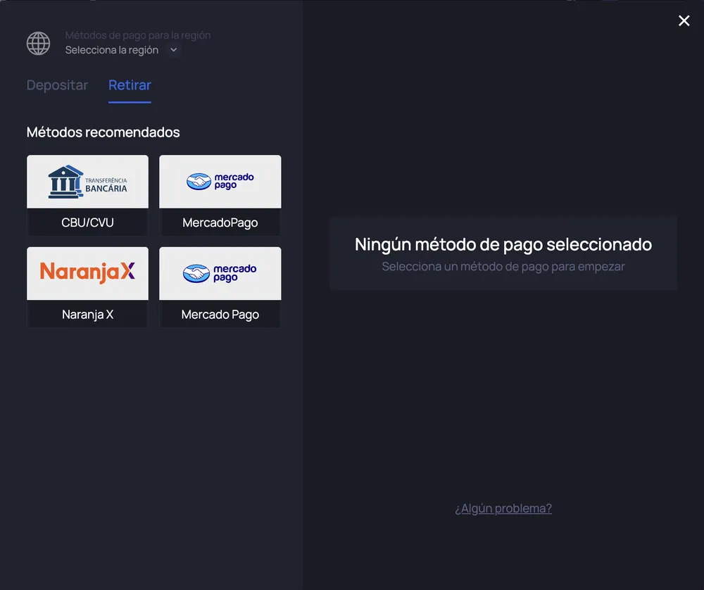 Caja de Win.Bet, pestaña Retirar: CBU/CVU, Mercado Pago y Naranja X